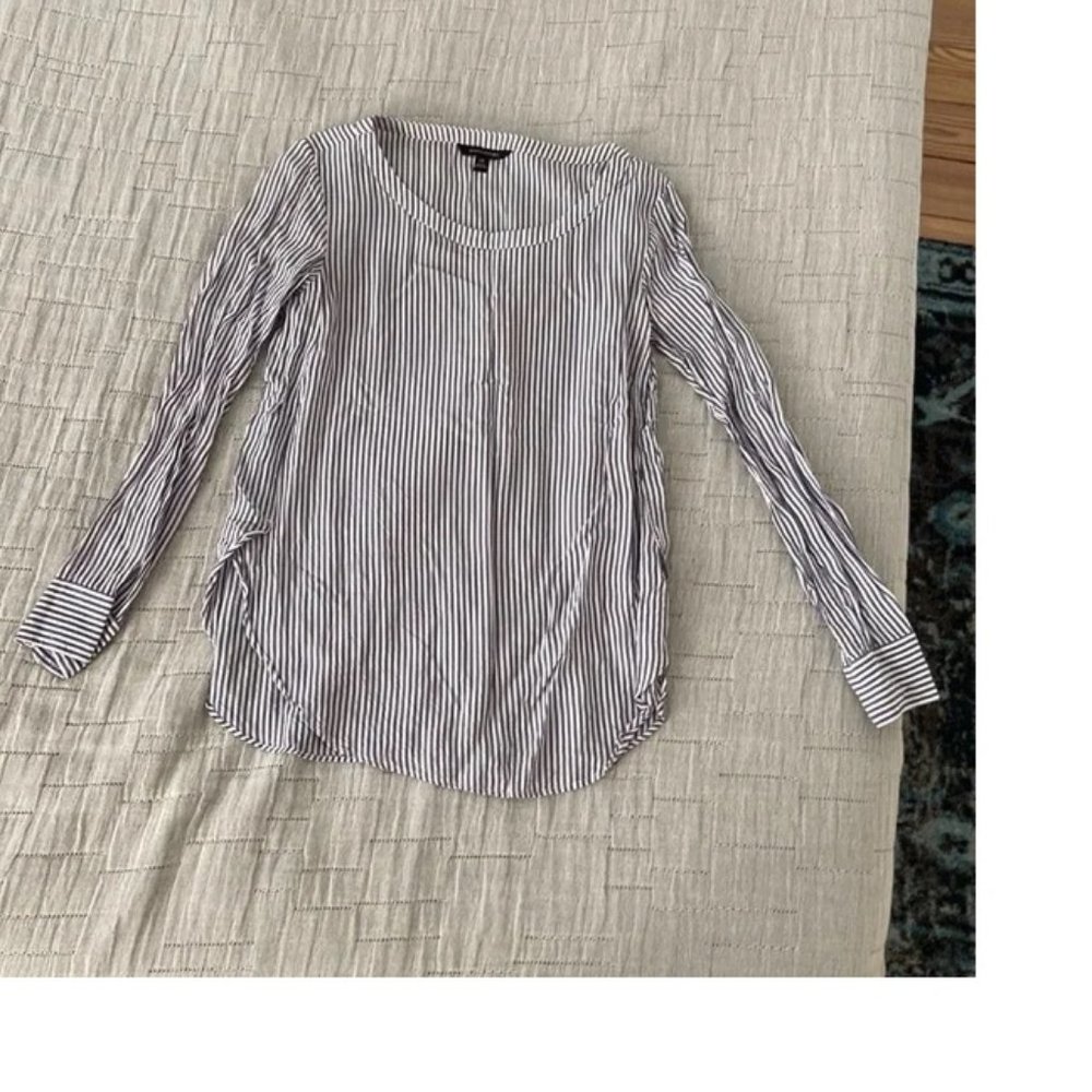 Blue and white striped blouse with split sides